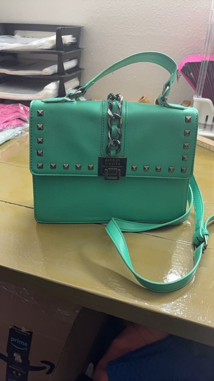 Badgley Mischka Green Studded Handbag